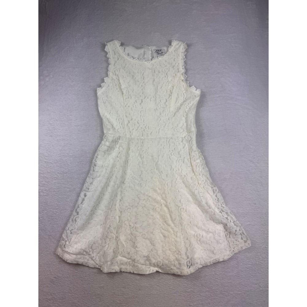 AUW White Floral Lace Sleeveless Fit and Flare Mini Dress Large
